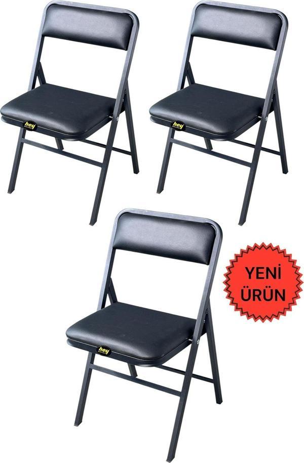 Hey Katlanır Kamp Sandalyesi Piknik Sandalyesi Siyah Deri - Image 1