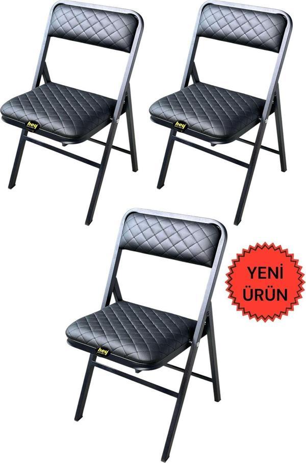 Hey Katlanır Kamp Sandalyesi Piknik Sandalyesi Siyah Deri Baklava - Image 1