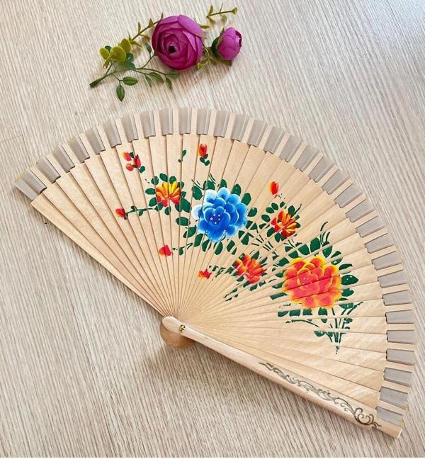 Desenli Çift Taraflı Ahşap Yelpaze İspanyol Yelpazesi - Image 1