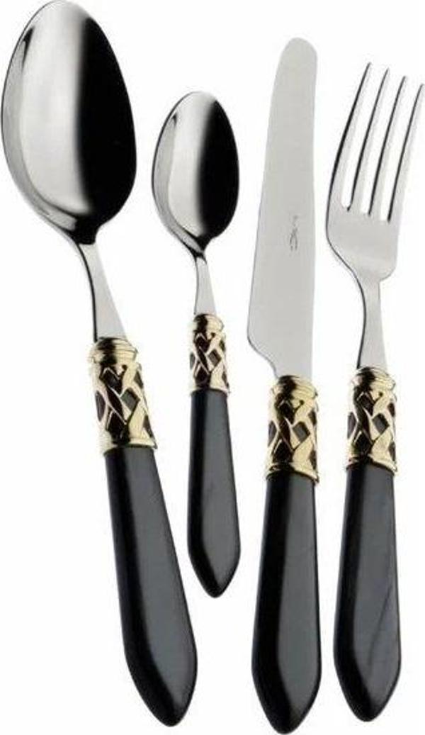 BUGATTİ Aladdin Siyah Gold Paslanmaz Çelik 75 Parça Çatal Kaşık Bıçak Seti P319.321864 - Image 1