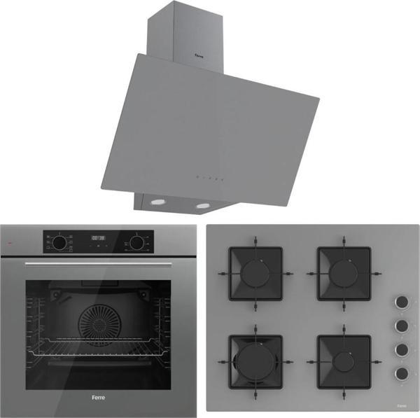 Ferre FlowArt QBL63CPR - SS208 - D079 7 Prog. Dijital Turbo Ankastre Set - Gri - Image 1