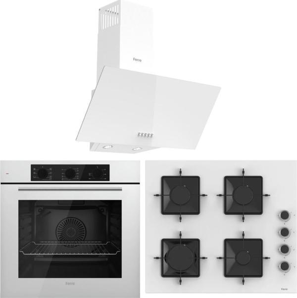 Ferre FlowArt QBL62CB - SS206 - D087 7 Prog. Mekanik Turbo Ankastre Set - Beyaz - Image 1