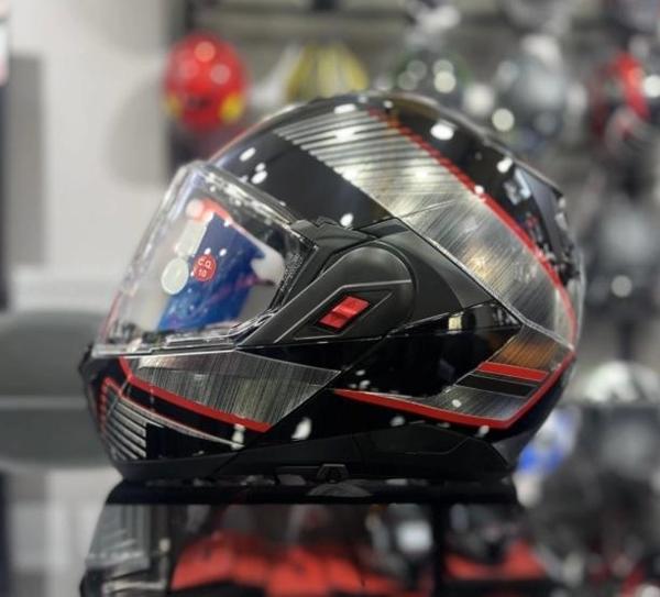 Kask Shark Oxo Sıkter Çene Açılır Gümüş/Siyah/Kırmızı - Image 1