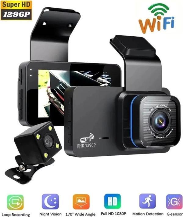 Araç İçi Kamera Wifi Özellikli Ekranlı Ön Ve Geri Görüş Kameralı Mikrofonlu 3 İnç Hd - Image 1