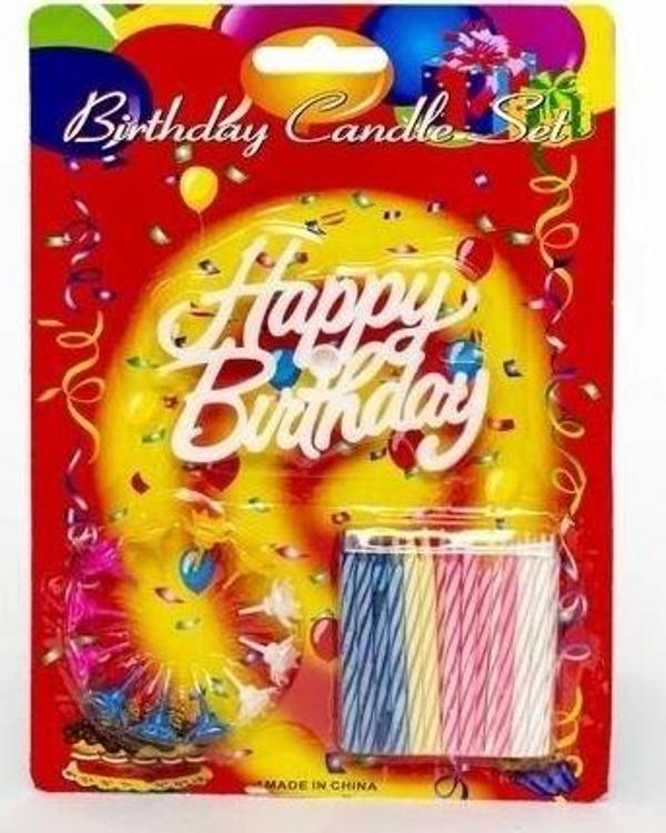 Rengarenk Mumlu Beyaz Happy Birthday Yazılı Doğum Günü Mumu 12 Adet - Image 1