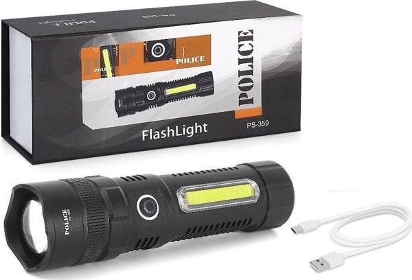 Police Ps-359 P90 LED USB Şarjlı El Feneri  - Image 1