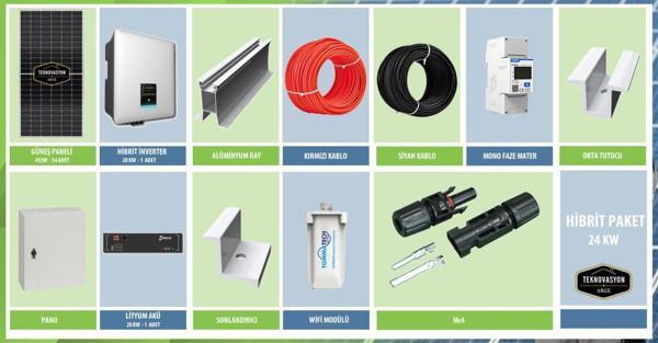ON GRİD Lityum Hibrit 24 kW kVA Trifaze Solar Güneş Paneli Paket Sistemi - Image 1