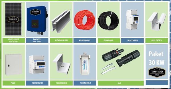 ON GRİD 30 kW kVA  Trifaze Solar Güneş Paneli Paket Sistemi - Image 1