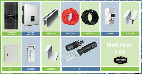 ON GRİD  Öztüketim 5 kW kVA Trifaze Solar Güneş Paneli Paket Sistemi - Image 1