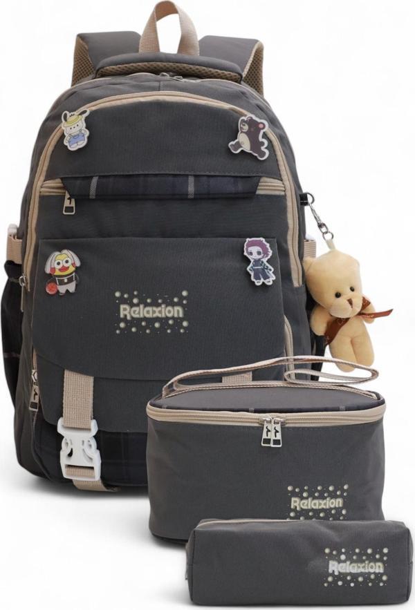 Relaxion 2144-1396 Kore Tarzı Unisex Çocuk Üçlü Set İlkokul Sırt Çantası - NKT02144-Füme-TEKEBAT - Image 1