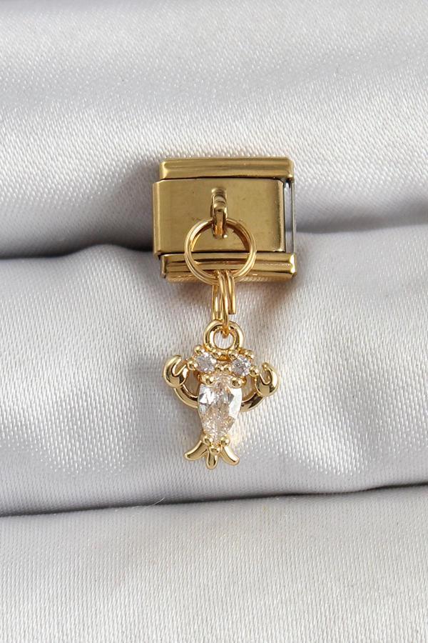 316L Çelik Sallantılı Zirkon Taşlı Yengeç Model Gold Renk Nomination Charm - Image 1