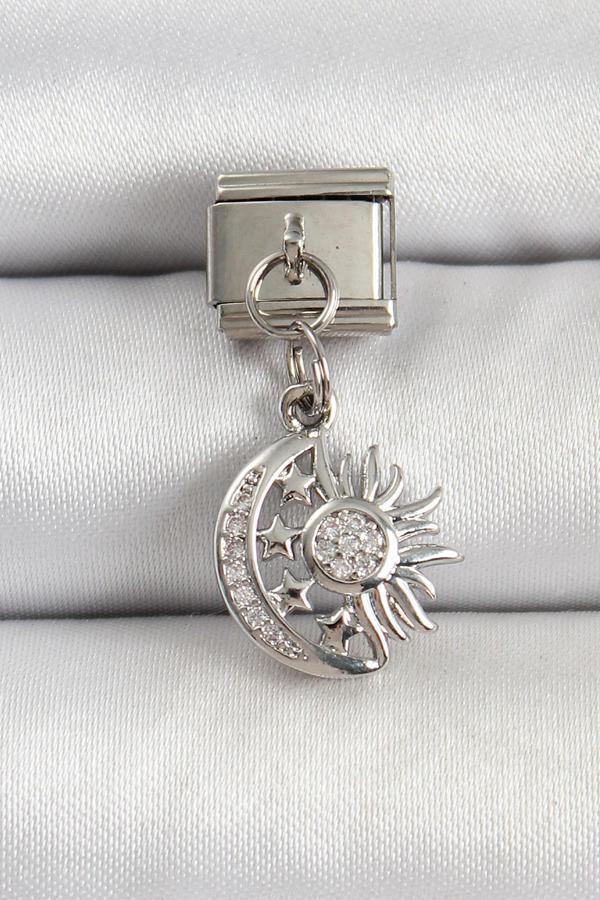 316L Çelik Gümüş Renk Ay ve Güneş Model Nomination Charm - Image 1