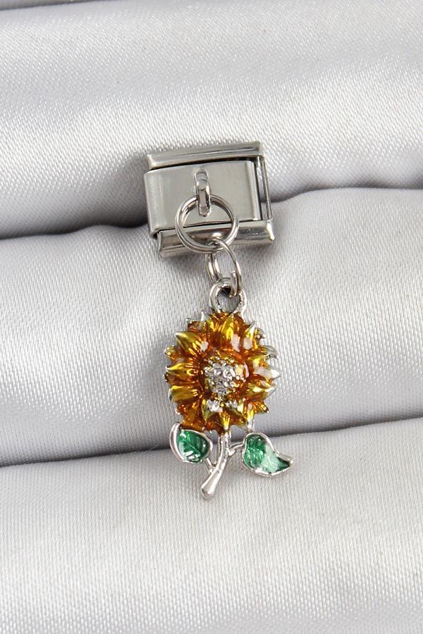 316L Çelik Sallantılı Ayçiçeği Model Gümüş Renk Nomination Charm - Image 1