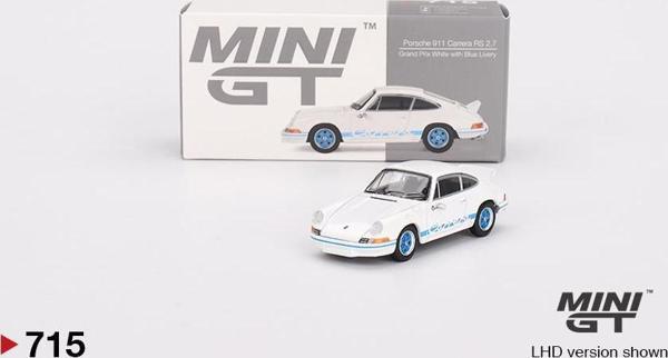 Mini GT Porsche 911 Carrera RS 2.7 Grand Prix White with Blue Livery 715 - Image 1