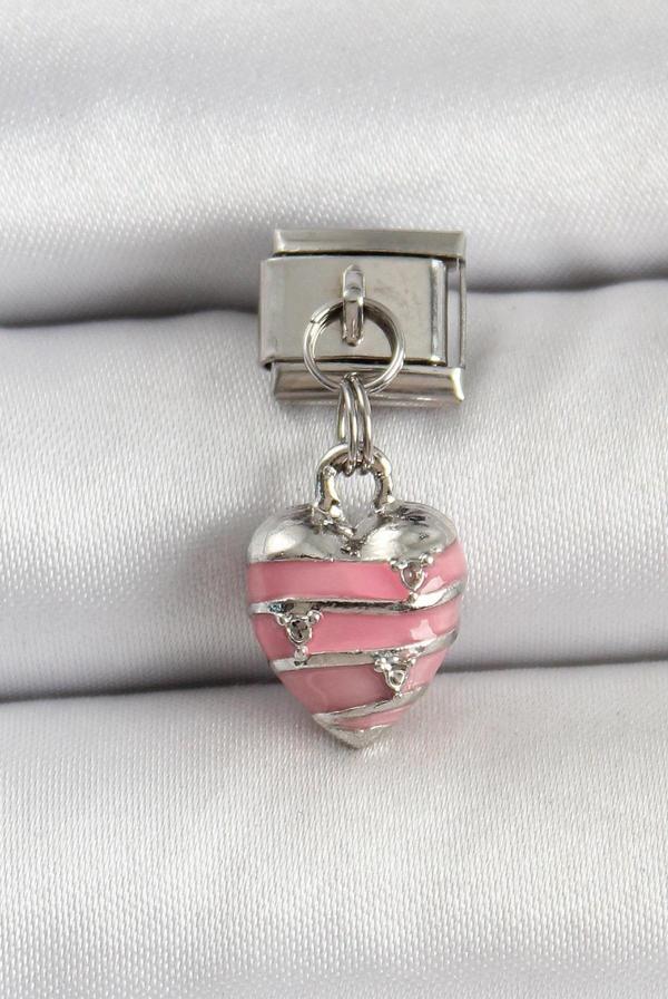 316L Çelik Gümüş Renk Pembe Kalp Model Nomination Charm - Image 1