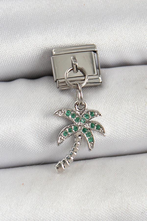 316L Çelik Sallantılı Zirkon Taşlı Palmiye Ağacı Model Gümüş Renk Nomination Charm - Image 1