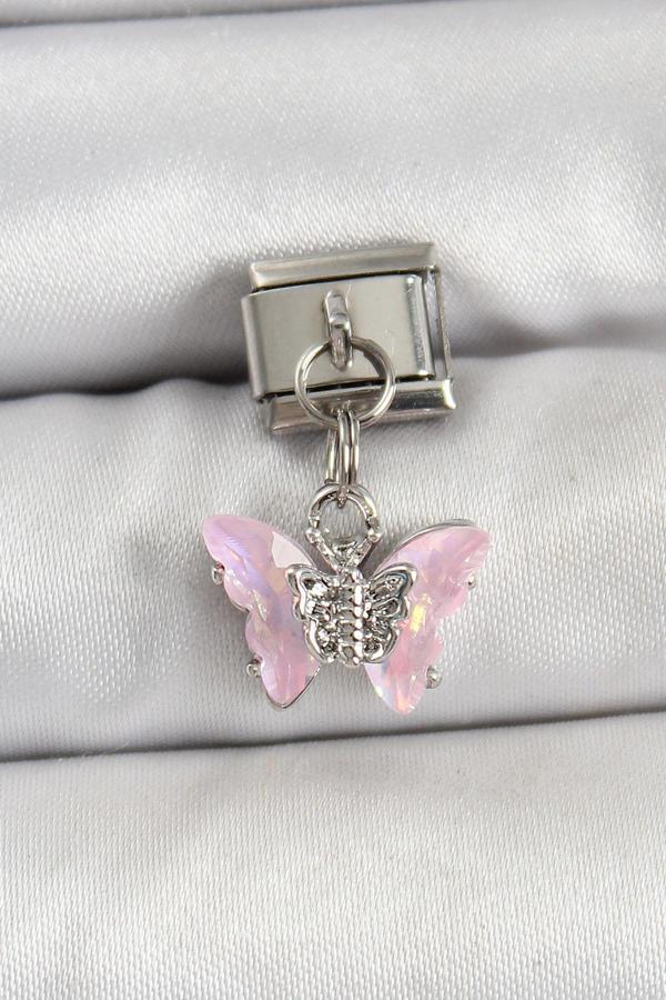 316L Çelik Sallantılı Zirkon Taşlı Kelebek Model Gümüş Renk Nomination Charm - Image 1