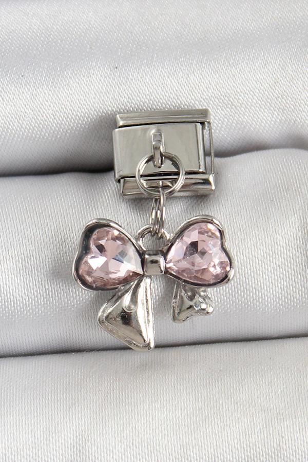 316L Çelik Gümüş Renk Pembe Fiyonk Model Nomination Charm - Image 1