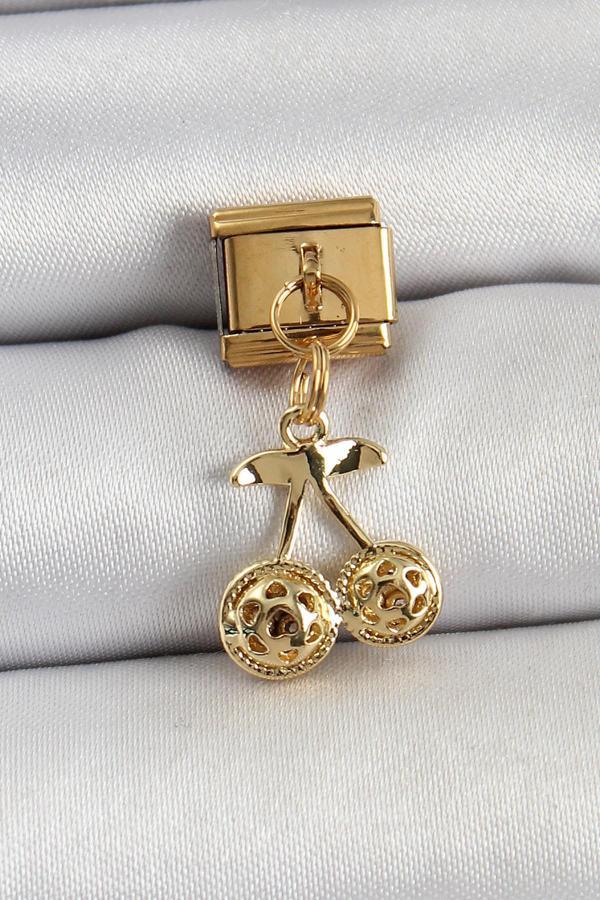 316L Çelik Sallantılı Zirkon Taşlı Fiyonk Model Gold Renk Nomination C316L Çelik Sallantılı Kiraz Model Gold Renk Nomina - Image 1