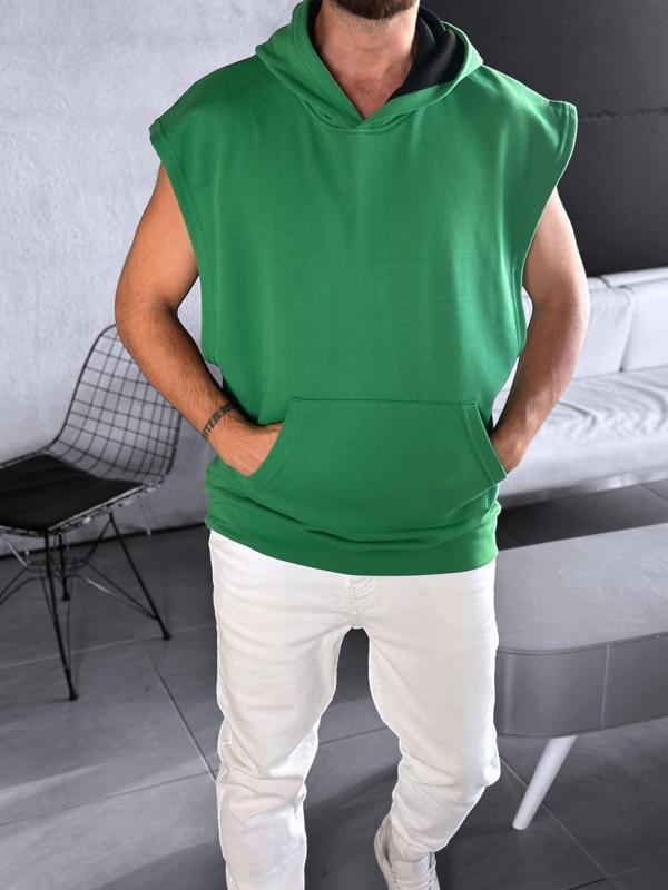 Yeşil Kapüşonlu Sıfır Kol Hoodie - Image 1