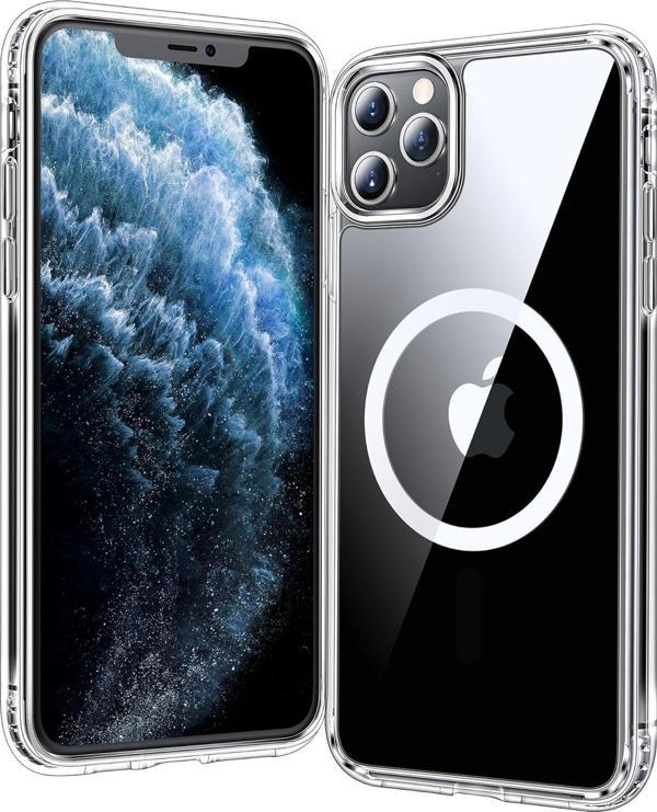 iPhone 11 Pro Max Uyumlu Köşe Korumalı Darbe Emici Sert Sararmaz Şeffaf Magsafe Kılıf - Image 1