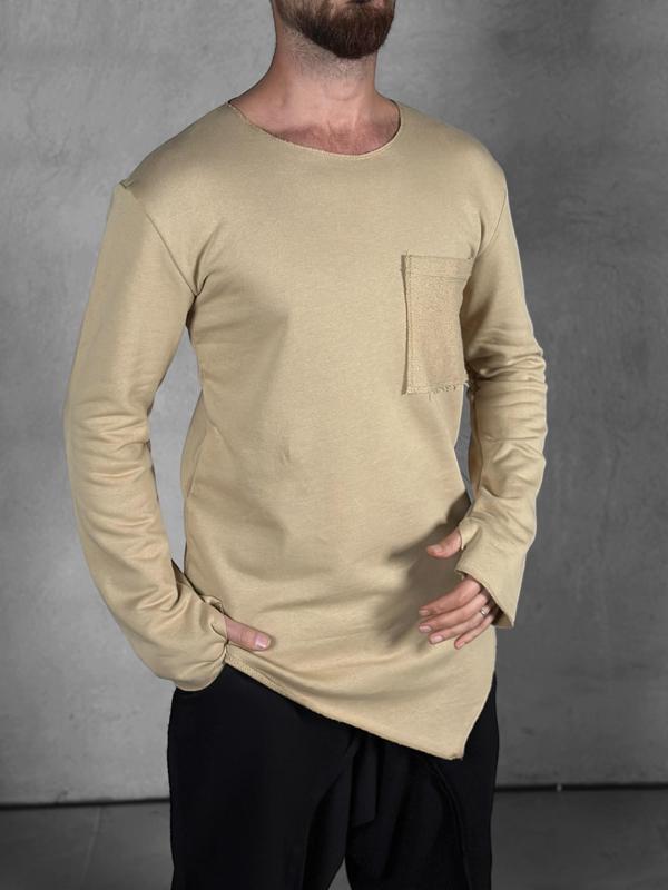 Cep Detaylı Kahverengi Asimetrik Sweat - Image 1