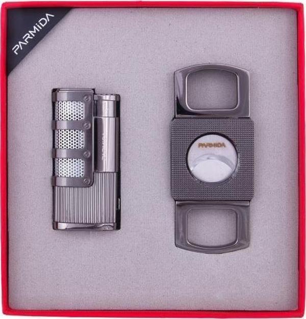 Parmida 3 Torch Çakmak Kesici İkili Gunmetal Puro Seti - Image 1
