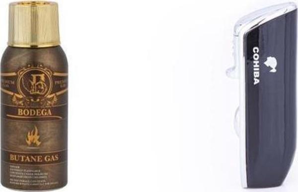 Cohiba Siyah Üç Torch Çakmak ve Bodega Premium Gazli Bütan Gaz 100ml Seti - Image 1