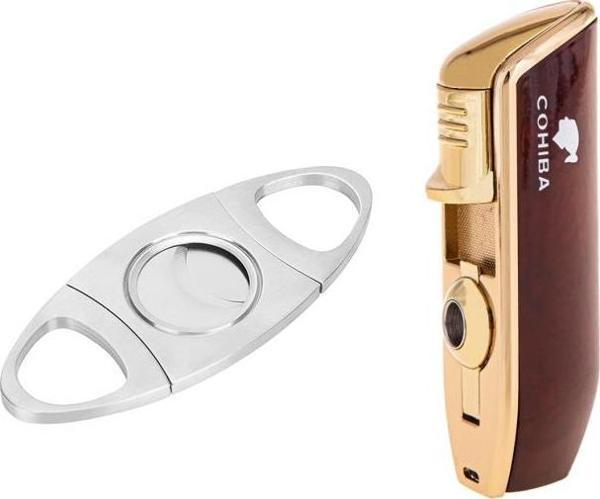 Cohiba Bordo Üç Torch Pürmüz Çakmak Ve Metal Kesici Set - Image 1