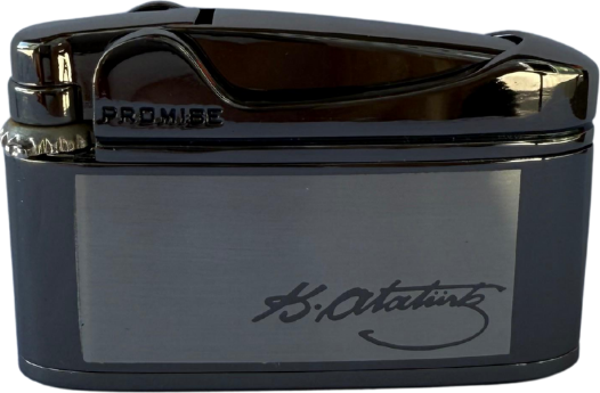 Promise Soft Flame Gunmetal Atatürk İmzalı Metal Çakmak - Image 1