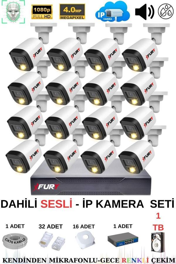 FURY Ip Güvenlik Kamera Seti 16 Kameralı Sesli 4mp Gece Renkli Su Geçirmez Ip5515s 1tb - Image 1