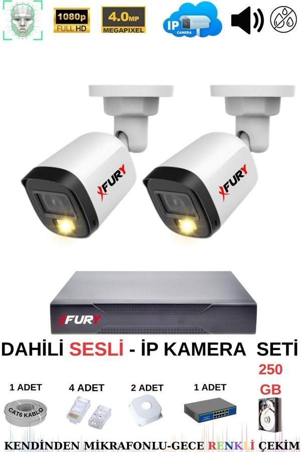FURY Ip Güvenlik Kamera Seti 2 Kameralı Sesli 4mp Gece Renkli Su Geçirmez Ip5515s 250gb - Image 1