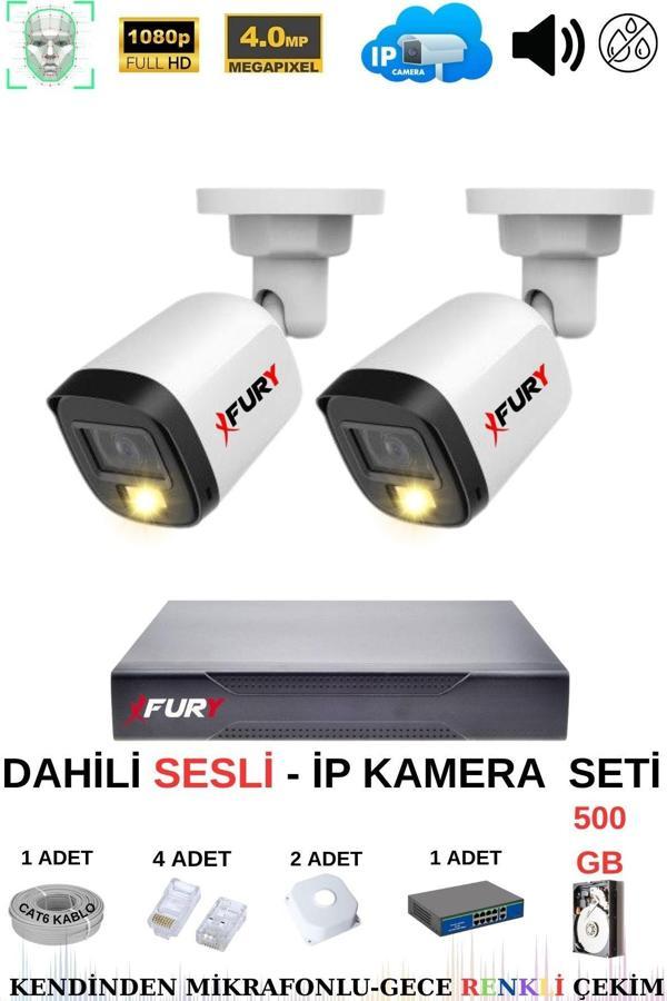FURY Ip Güvenlik Kamera Seti 2 Kameralı Sesli 4mp Gece Renkli Su Geçirmez Ip5515s 500gb - Image 1
