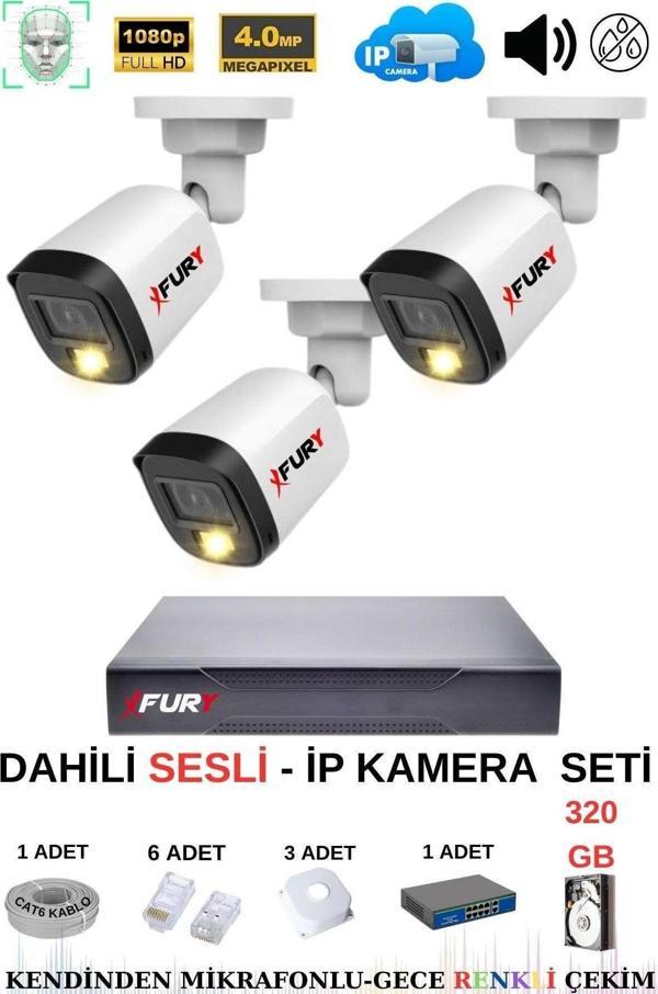 FURY Ip Güvenlik Kamera Seti 3 Kameralı Sesli 4mp Gece Renkli Su Geçirmez Ip5515s 320gb - Image 1