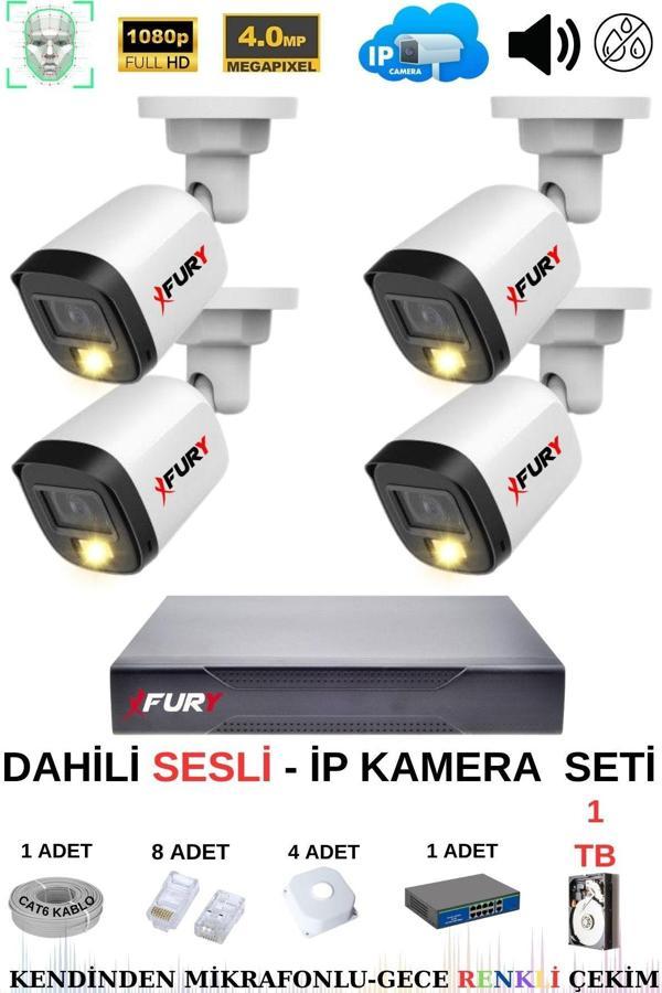 FURY Ip Güvenlik Kamera Seti 4 Kameralı Sesli 4mp Gece Renkli Su Geçirmez Ip5515s 1tb - Image 1