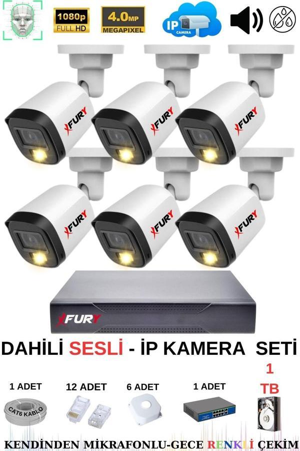 FURY Ip Güvenlik Kamera Seti 6 Kameralı Sesli 4mp Gece Renkli Su Geçirmez Ip5515s 1tb - Image 1