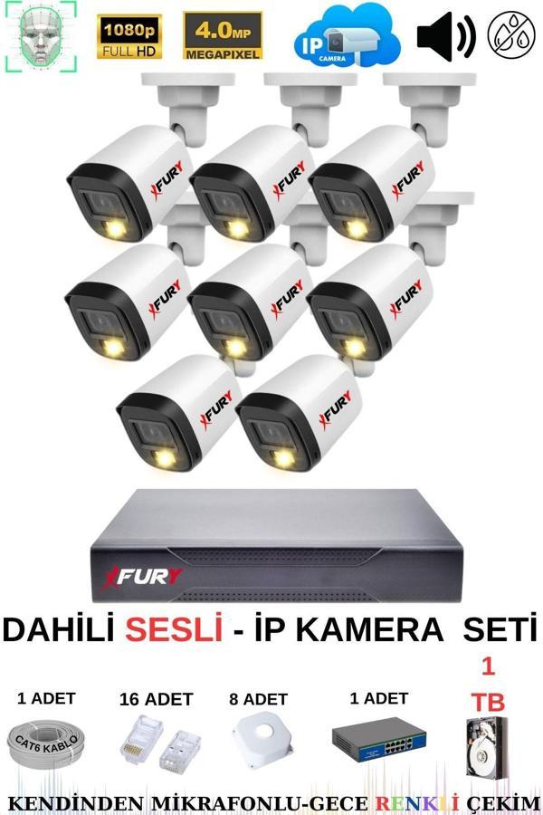 FURY Ip Güvenlik Kamera Seti 8 Kameralı Sesli 4mp Gece Renkli Su Geçirmez Ip5515s 1tb - Image 1