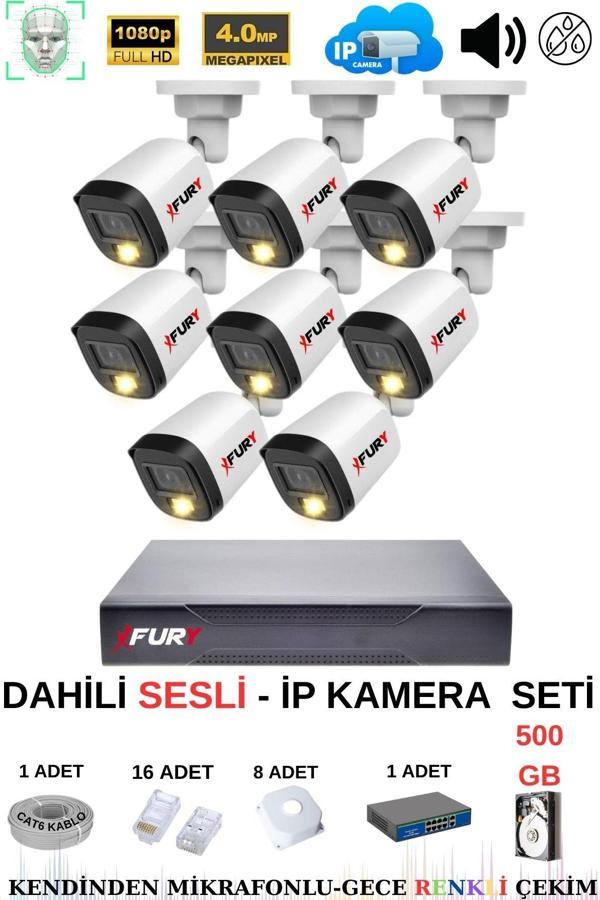 FURY IP Güvenlik Kamera Seti 8 Kameralı Sesli 4MP Gece Renkli Su Geçirmez IP5515S 500GB - Image 1