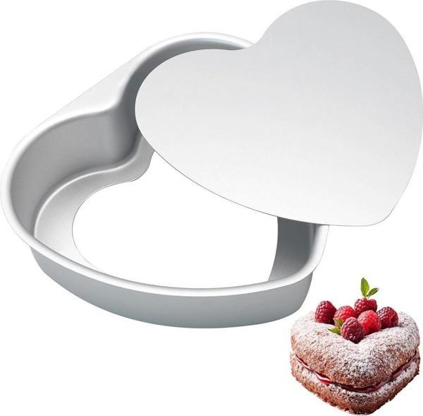 Tomurcukhome Kek Kalıbı Kalpli Bisküvi Kalp Şeklinde Alüminyum 1 Adet Ağız Çapı 15 Cm Yükseklik 5 Cm - Image 1