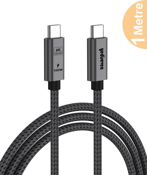 Yediseven Type C To USB 3.2 Gen2 100W 5A Hızlı Şarj Data ve 4K Görüntü Aktarma Kablosu 20GBPS Gri 1 Metre - Image 1