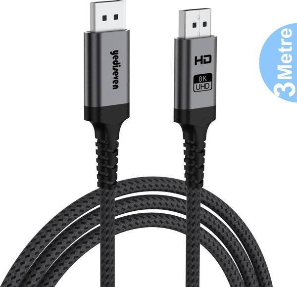 Yediseven Displayport To Displayport Dp 1.4 8K@60Hz Görüntü Aktarma Kablosu 3 Metre - Image 1
