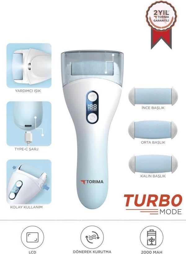 Torima BCM-1138T Beyaz LED Ekran Göstergeli Turbo Modlu Su Geçirmez Ayak Bakım Törpüsü - Image 1