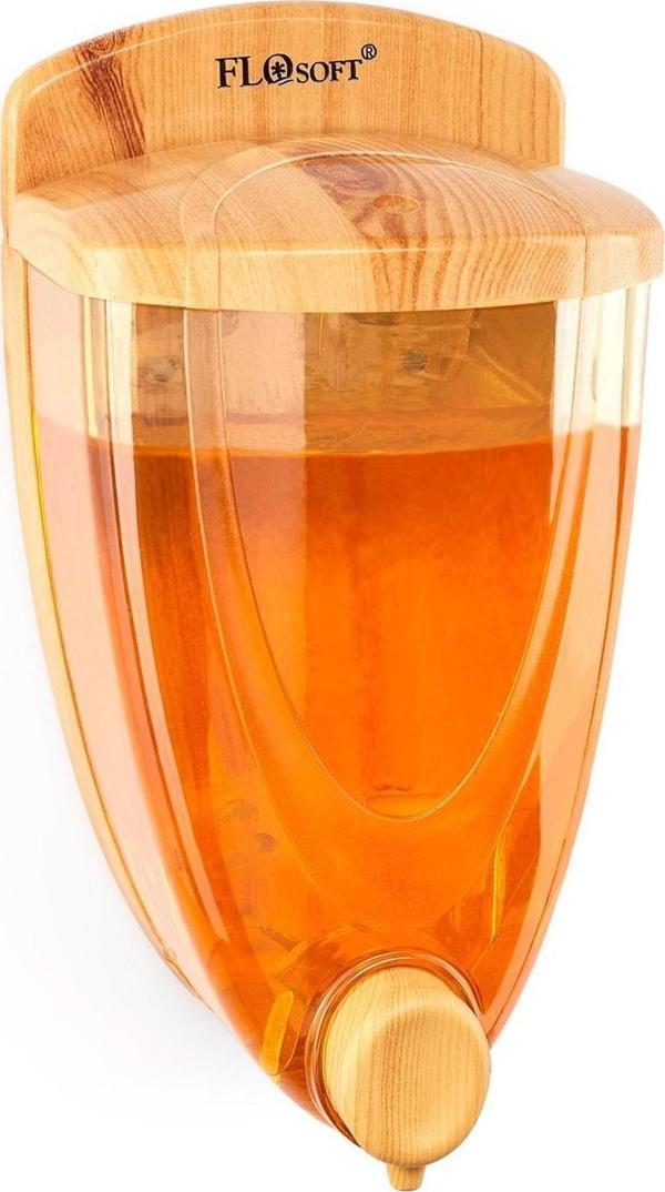 Duvara monteli flosoft sıvı sabunluk ahşap görünümlü 650 ml. - Image 1