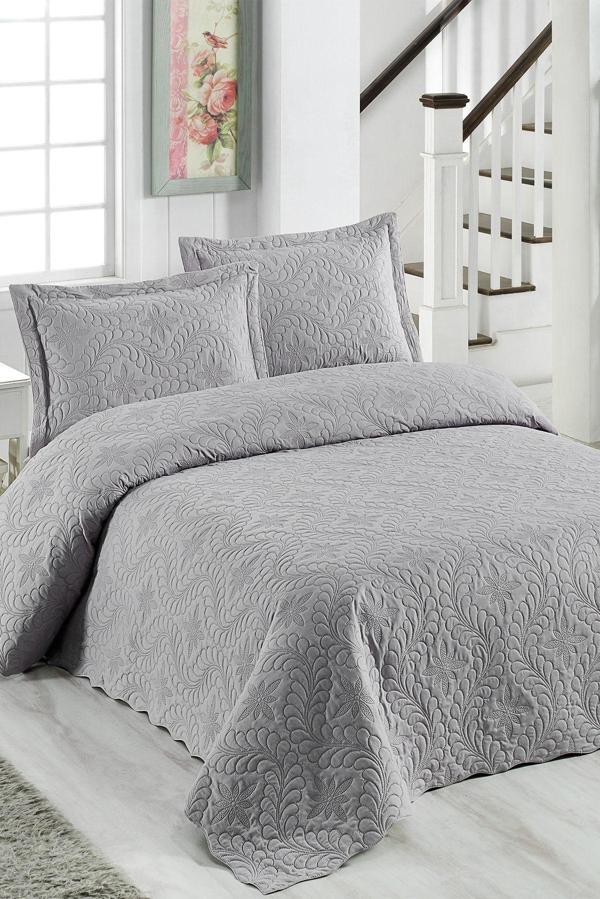 Örtüm İvy Gri Çift Kişilik Microfiber Kapitone Yatak Örtüsü - Image 1