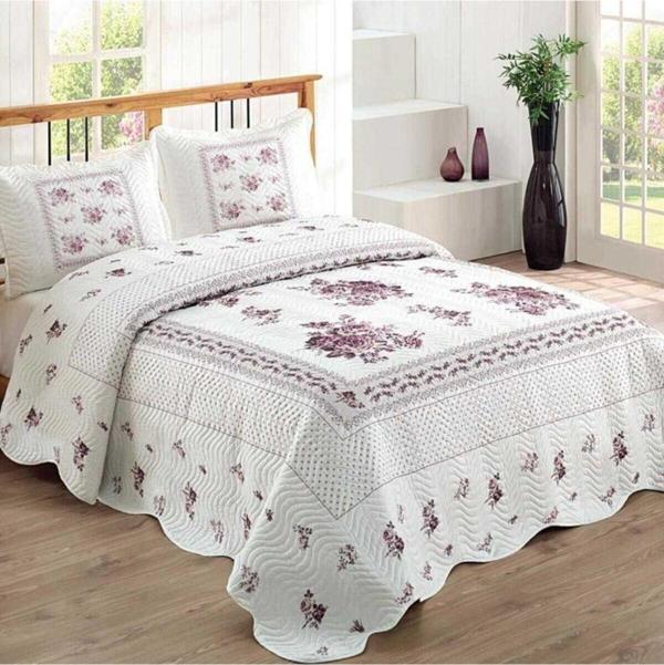Örtüm Flower Lila Çift Kişilik Kapitone Yatak Örtüsü - Image 1