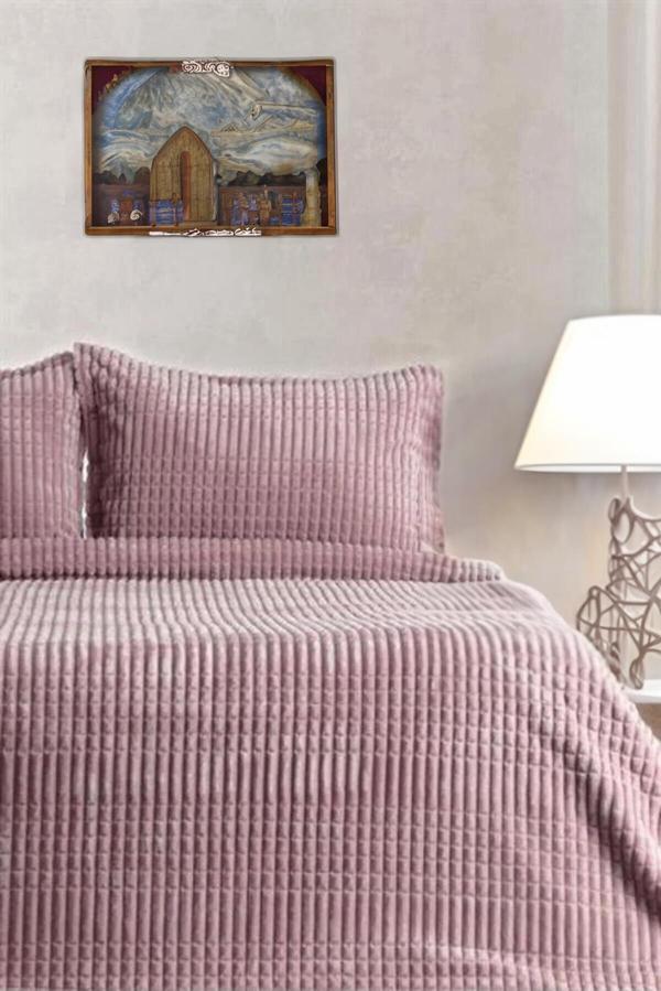 Merinos Modern Line 3 Parça Battaniye Seti - Pembe - Image 1