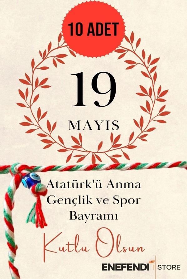 10 ADET 19 MAYIS TEBRİK KARTLI NAZAR BONCUKLU MARTENİÇKA BİLEKLİK KIRMIZI YEŞİL BEYAZ HEDİYE ŞANS - Image 1