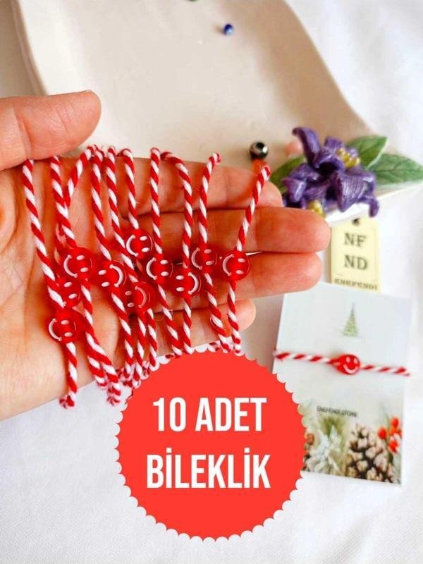 10 ADET KIRMIZI BONCUKLU MARTENİÇKA BİLEKLİK ŞANS ARKADAŞ SEVGİLİ EŞ ÇOCUK HEDİYE BAHAR BİLEKLİĞİ - Image 1