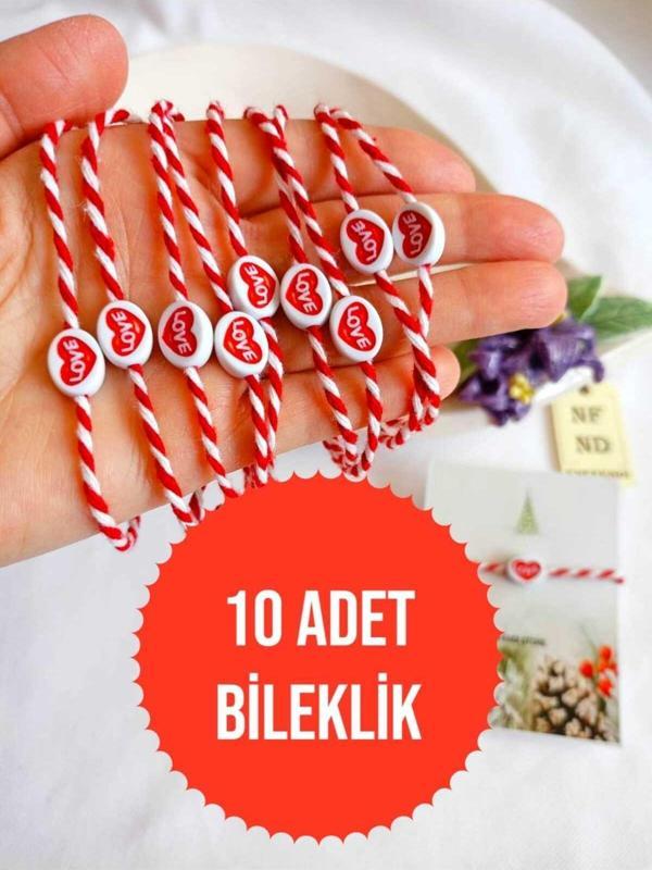 10 ADET LOVE BONCUKLU MARTENİÇKA BİLEKLİK ŞANS BEREKET ARKADAŞ SEVGİLİ EŞ ÇOCUK HEDİYE BAHAR - Image 1