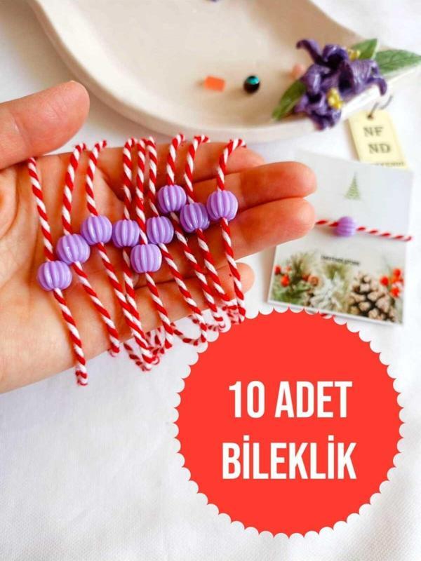 10 ADET MOR BONCUKLU MARTENİÇKA BİLEKLİK ŞANS BEREKET ARKADAŞ SEVGİLİ EŞ ÇOCUK HEDİYE BAHAR - Image 1